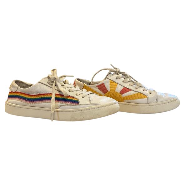 Soludos x Lockhart Embroidery Good Vibes White Leather Rainbow Hippie Shoes Sz 8 - Picture 1 of 16